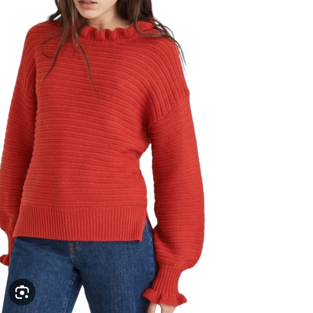Madewell sweater | ruffle cowl neck sweater | balloon sleeve sweater